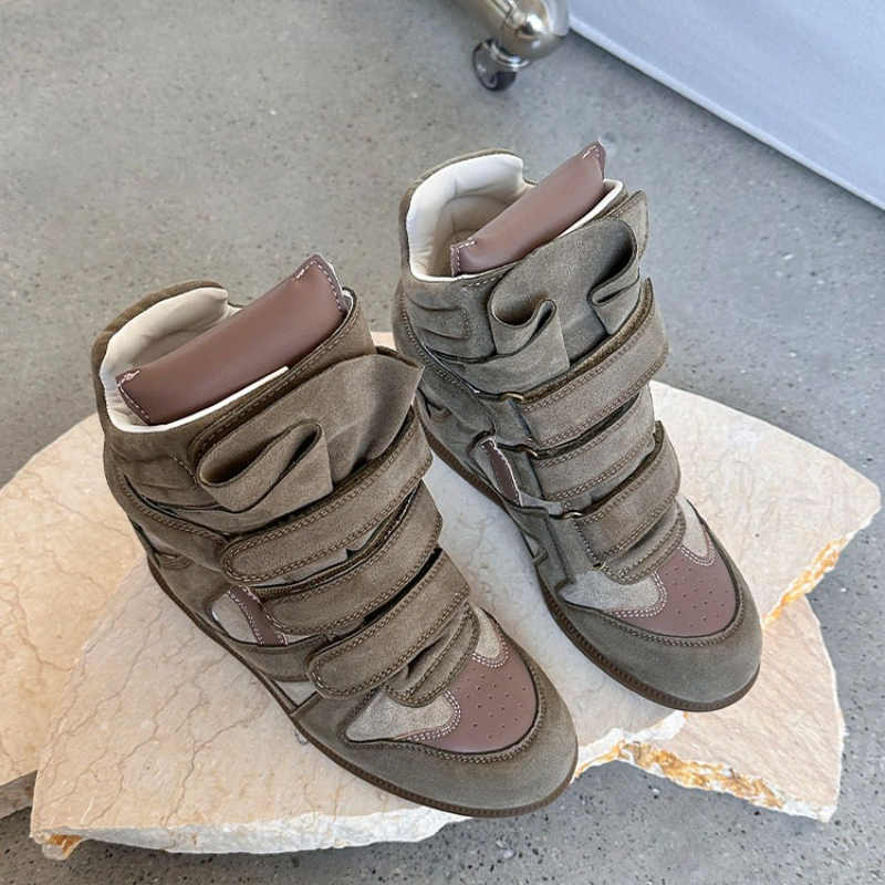 Velcro Hook Loop - Fashionable Wedge Sneakers Genuine Leather Women's